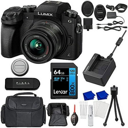 Panasonic LUMIX G7 4K Digital Camera, with LUMIX G Vario 14-42mm Mega O.I.S. Lens, Advanced Accessory and Travel Bundle (3 Years Panasonic Warranty) (Black)