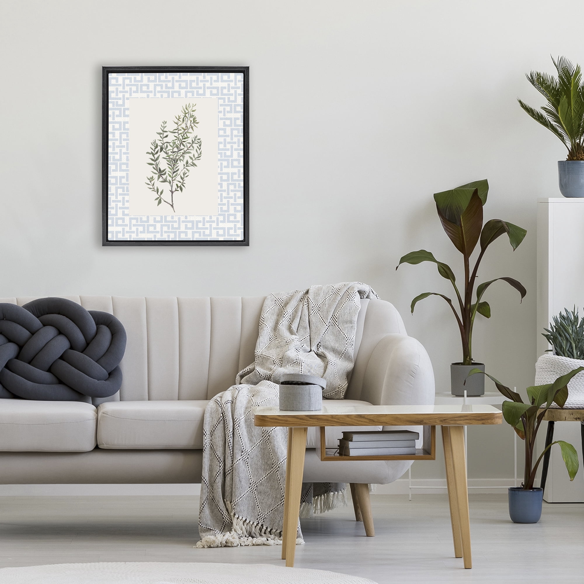 Stupell Industries Leafy Herb on Geometric Black Framed Floater Canvas Wall Art, design by Diannart