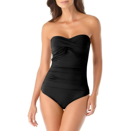 Anne Cole Women's Live In Color Twist Front Shirred Bandeau One Piece Swimsuit
