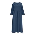 thumbnail image 6 of Efsteb Women's Clothing Dresses Casual 3/4 Sleeve V Neck Maxi Dresses Loose Fit Solid Color Long Dress (Navy,XXL), 6 of 7