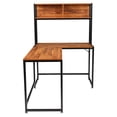thumbnail image 4 of Tcbosik L-Shaped Computer Desk with Storage Bookcase, Corner Table with Metal Frame for Home Office, Brown, 4 of 7