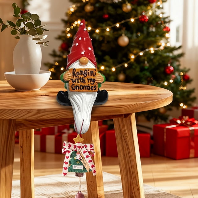 Uuowzo Christmas Faceless Gnome Decorative Ornament White Bearded Gnome Hooks Desktop Creativeness Holiday Resin Ornament Indoor Outdoor Christmas Decorations, A