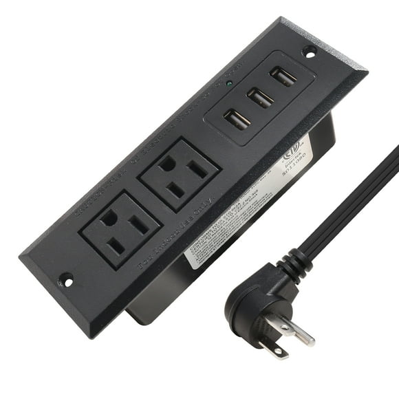Desktop Power Strip Recessed Power Strip with USB Ports Flat Plug 2 Outlets 3 USB Multiple Protection Flush Mount into Cabinet Sofa Shelf for Electric Appliance Charge ETL Certified
