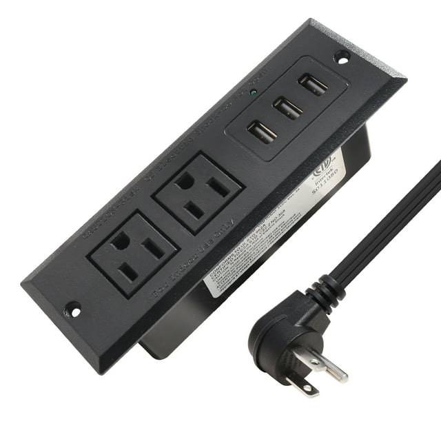 Desktop Power Strip Recessed Power Strip with USB Ports Flat Plug 2 Outlets 3 USB Multiple Protection Flush Mount into Cabinet Sofa Shelf for Electric Appliance Charge ETL Certified