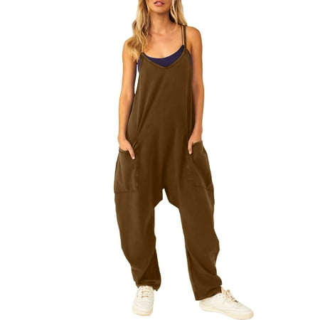 MITCOWBOY Body Suit  Women s Casual Jumpsuit Spaghetti Straps Wide Leg Romper V Neck Spaghetti Straps Romper Sleeveless Long Jumpsuit  Long Sleeve Bodysuit  Overalls Women  Khaki M