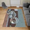 thumbnail image 2 of Modern Art Turkish Area Rug, Retro Surreal Abstract Circular and Square Shaped Art Lines on Murky Base, Soft Carpet for Living Room Decor with Distressed Look, 4' X 5.7', Slate Blue, by Ambesonne, 2 of 4