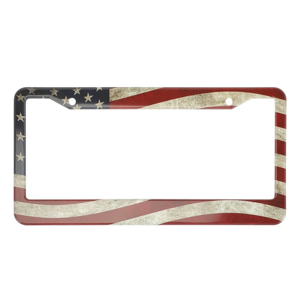 Car License Plate Frame American Flag License Plate Cover Retro License