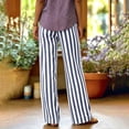 thumbnail image 6 of hlysgo Women's Striped Print Trousers Casual High Waist Fashion Pants Summer Loose Wide Leg Pant with Pockets Navy,L, 6 of 6