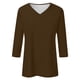 thumbnail image 4 of Camiseta básica de verano informal de color liso con cuello en V para mujer - Poliéster, manga 3/4, aberturas laterales - S-XXL, 4 of 5