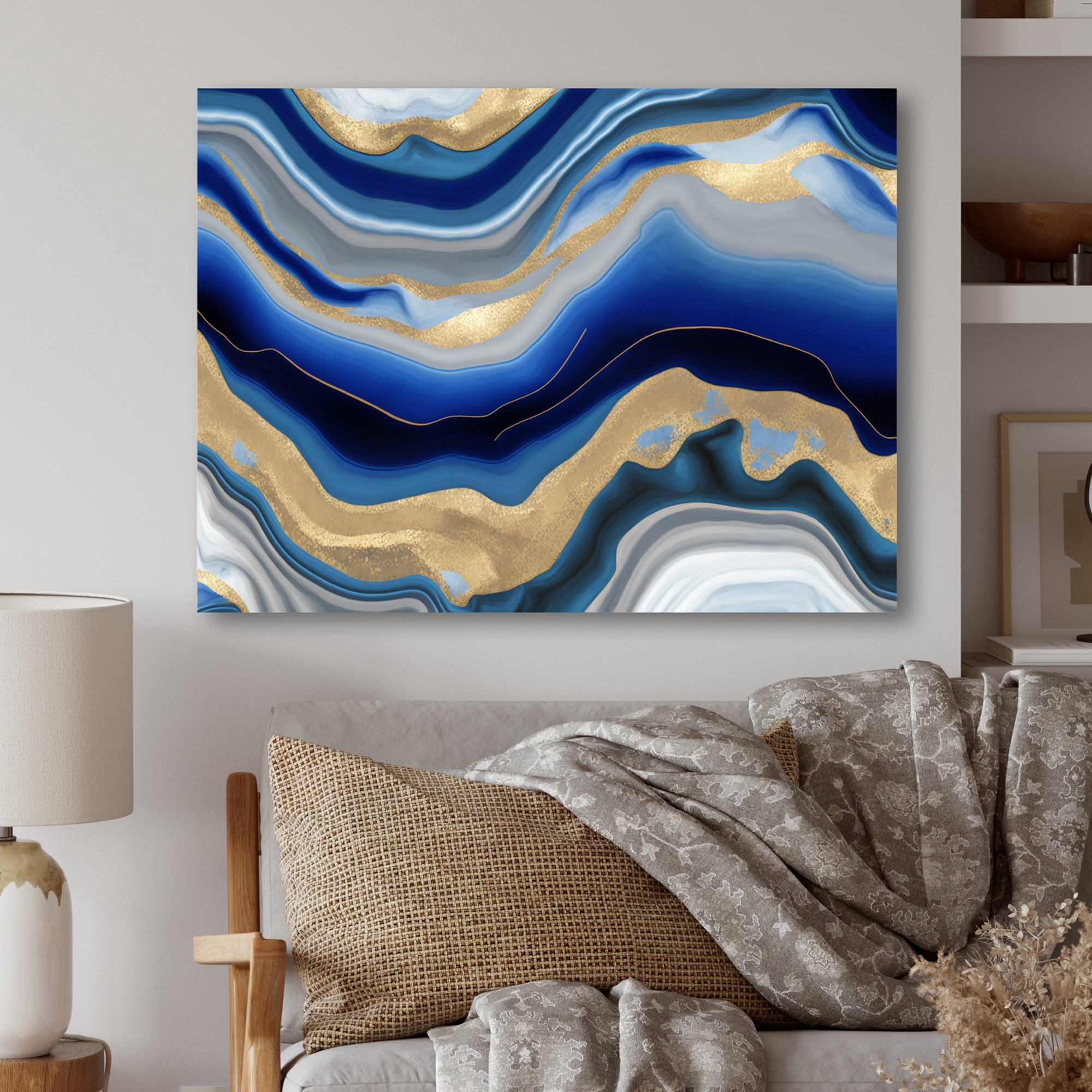 Designart Vibrant Blue And Gold Agate III Canvas Wall Art