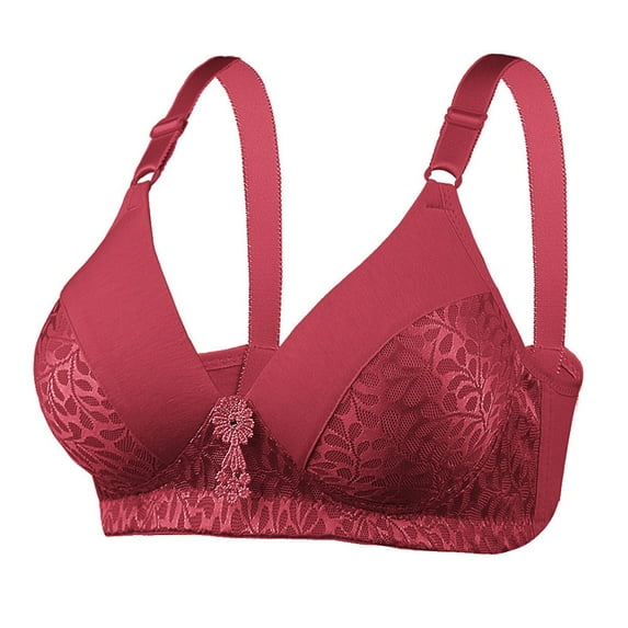 Fsqjgq Sports Bras for Women Plus Size Jacquard Cotton Cup Breathable Bralettes Adjustable Padded Lightly Lined Wireless Push Up Bras Underwear Red 40
