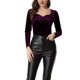 thumbnail image 1 of Camisetas de terciopelo INSPIRE CHIC para mujer con escote corazón, elegantes de manga larga, 2XL, morado, 1 of 6