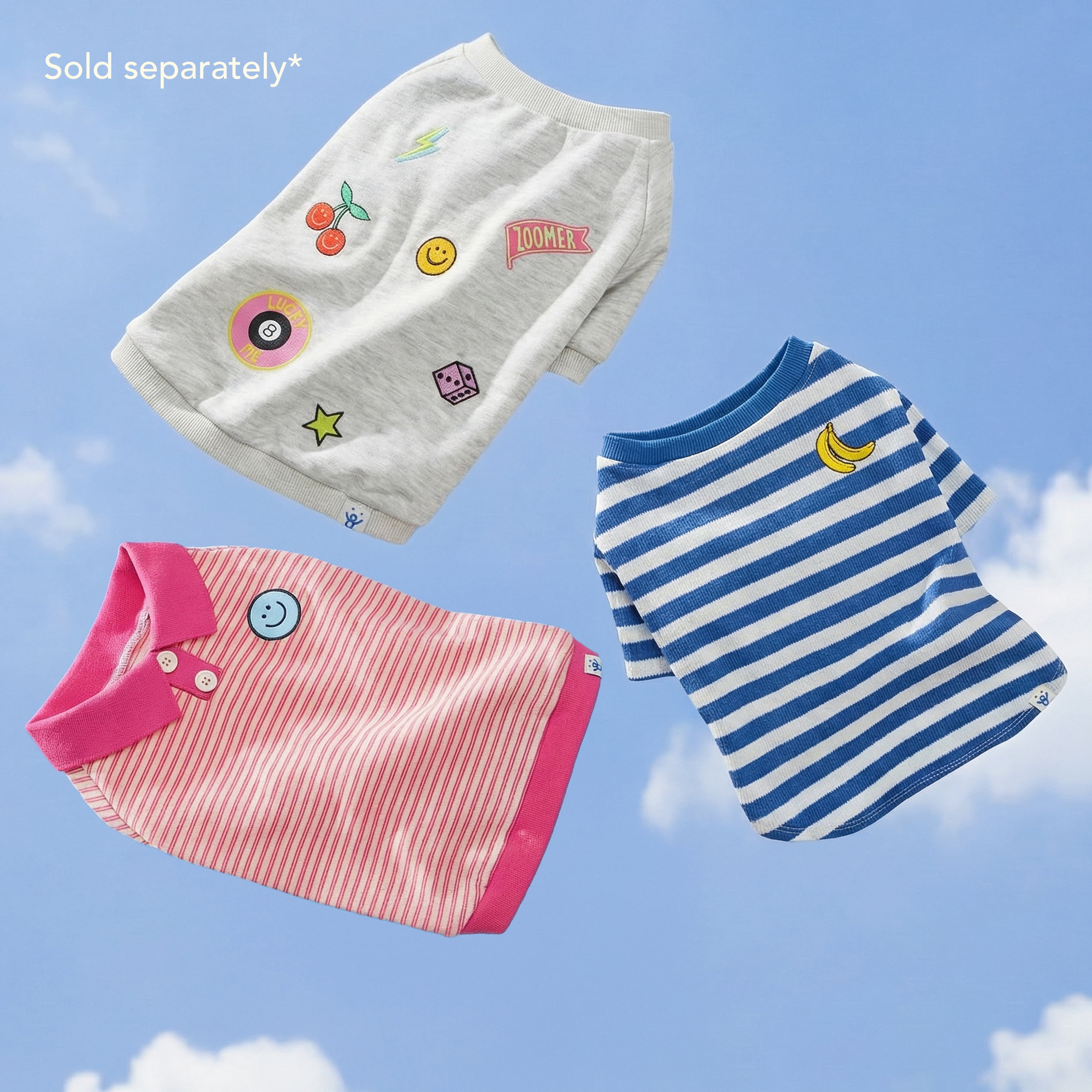 Oodles Multi-Color Striped Smiley Face Knit Polo Spring Dog T-Shirt, Medium