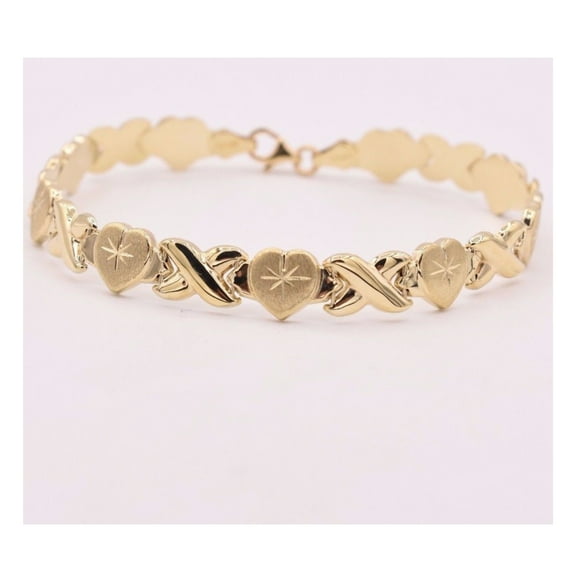 Diamond-Cut Hearts and Kisses Stampato Women’s Adult Bracelet 10K Yellow Gold, 5.13 Gr – Goldum NYC