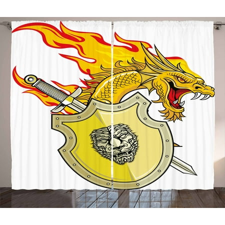 Dragon Curtains 2 Panels Set Legendary Creature With Royal Shield