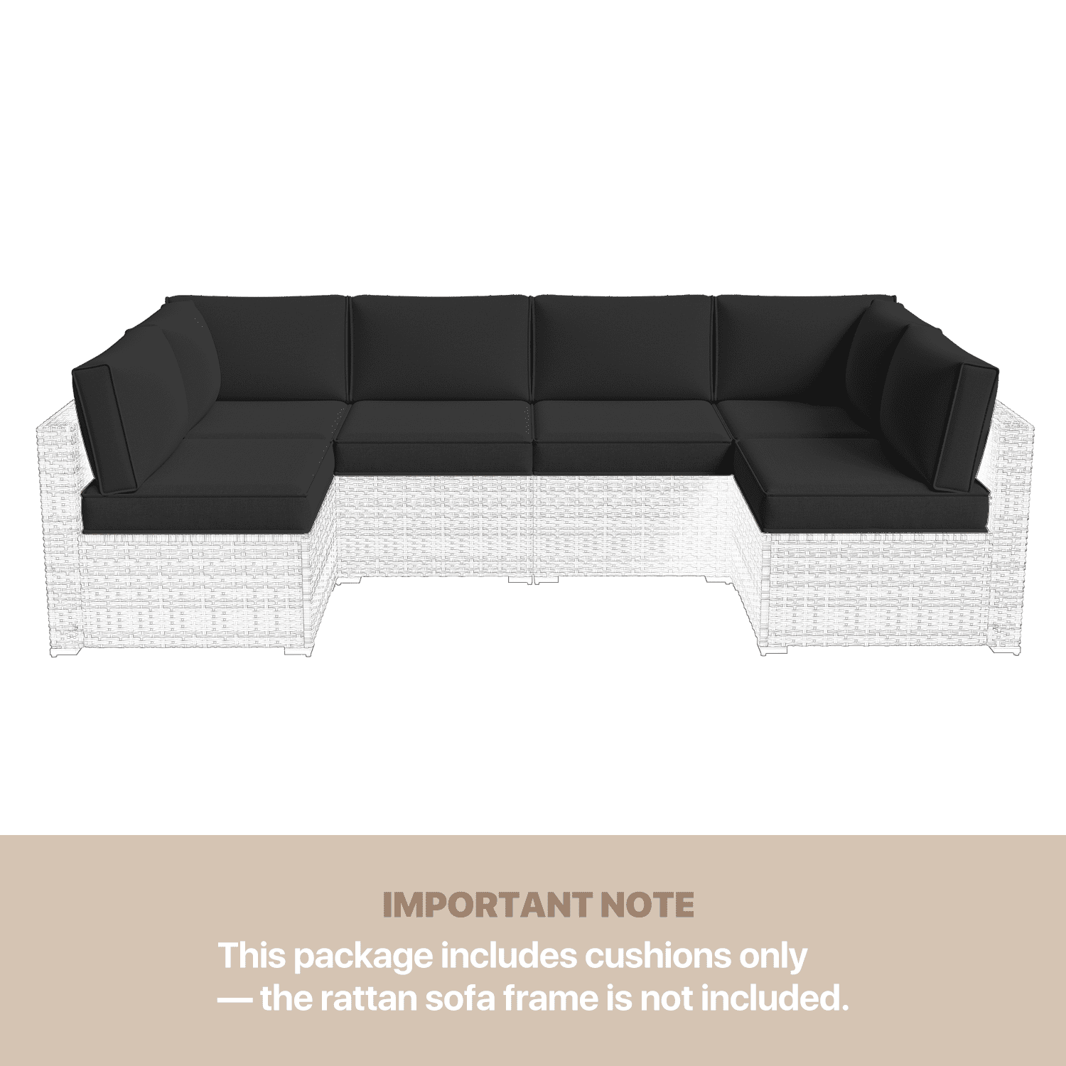 BaPiPro 6-Person Black Outdoor Sectional Sofa Cushions, Waterproof Polyester Patio Cushions with High-Density Sponge & Side Pillows, No Assembly for Backyard, Porch, Deck & Poolside