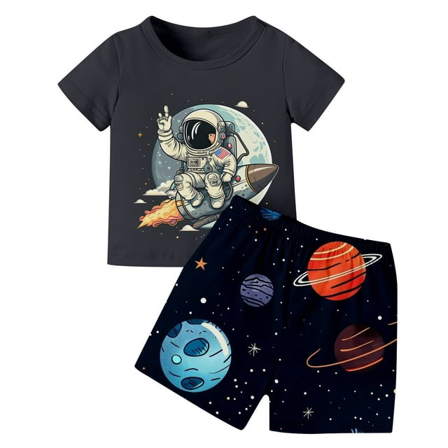 Kid Boy Outfit Set Summer Clothes Crew Neck Dinosaur T Shirts + Shorts Set 6T Boy Clothes