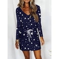 thumbnail image 2 of Gvmfive Womens Long Sleeve V-Neck Waist Drawstring Printed Casual Dress, 2 of 3