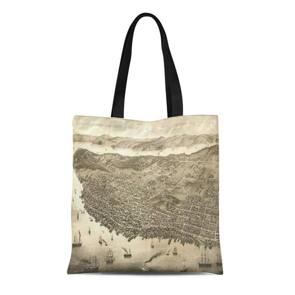 NUDECOR Canvas Tote Bag Nova Vintage Map of Halifax Scotia Old Historical Reusable Handbag Shoulder Grocery Shopping Bags
