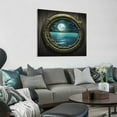 thumbnail image 2 of JEUXUS - Window Frame Style Beautiful Views of the Seascape Picture Wall Art Moon Sea Ocean Landscape Paintings Canvas Art Print for Living Room Bathroom Home Decoration, 2 of 4