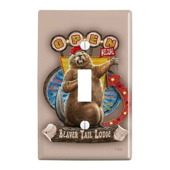Beaver Tail Lodge Open Cabin Welcome Plastic Wall Decor Toggle Light Switch Plate Cover