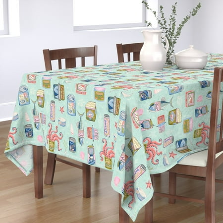 

Cotton Sateen Tablecloth 70 x 108 - Vintage Seafood Shark Salt Seaweed Ocean Beach Print Custom Table Linens by Spoonflower