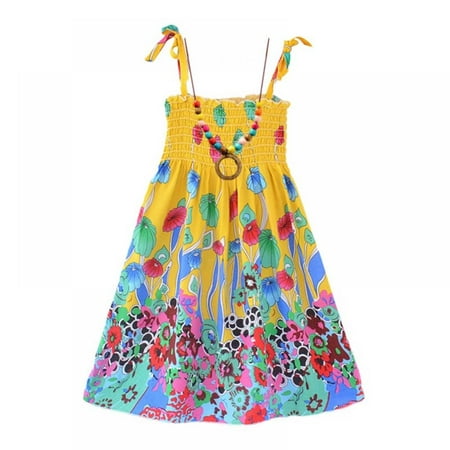 

BULLPIANO Toddler Kids Girls Slip Dress Sleeveless Straps Floral Elastic Casual Swing Sundress