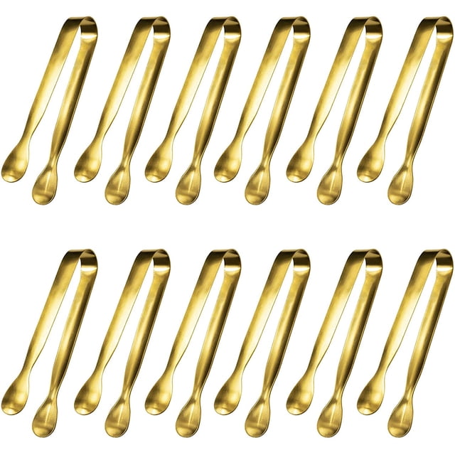 12 Pcs Serving Tongs, Small Serving Utensils for Parties Catering,Kitchen Tongs, Food-Grade 304 Stainless Steel Serving Tongs Cooking Tongs Set for Tea Party Coffee Bar, Appetizer Tongs -Gold