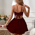 thumbnail image 4 of Ruffled Short Dress Spaghetti Strap High Waisted Backless Bow Women Ruffled Dress for Dating Burgundy M, 4 of 7