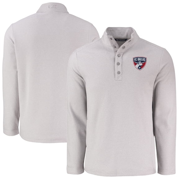 Men's-Cutter & Buck Gray FC Dallas Hunts Point Eco Textured Fleece Recycled Quarter-Snap Pullover