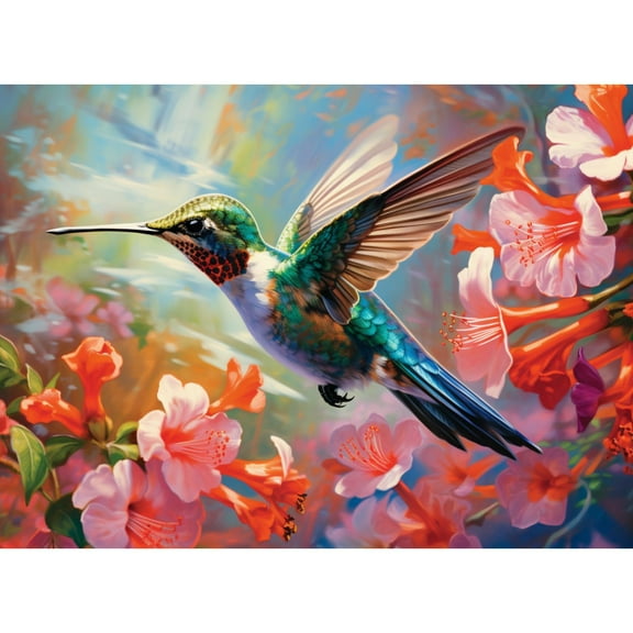 A Hummingbird Feed Flowers 5D Diamond Art Painting by Number Kits for Adults DIY Paint with Round Full Drill Diamond Gems Painting Art Craft for Home Wall Decor 11.8x15.8inch