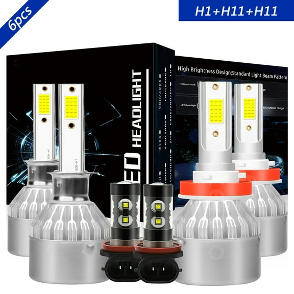 H1 High H11 Low H11 Fog Light for Kia Forte 2014-2016 LED Headlight Bulbs 6000K White 6pcs