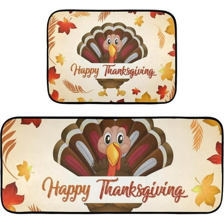 

Hyjoy Thanksgiving Turkey 2 Pieces Kitchen Rug Cushioned Anti-Fatigue Kitchen Rugs Set for Home Office Laundry 19.7 x 27.6 +19.7 x 47.2