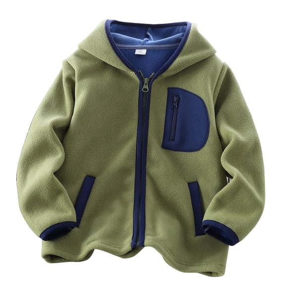 Agkizg Boys Plushed Hooded Jacket Zip Up Thick Winter Coat with Pockets Solid Color Casual Sporty Outerwear