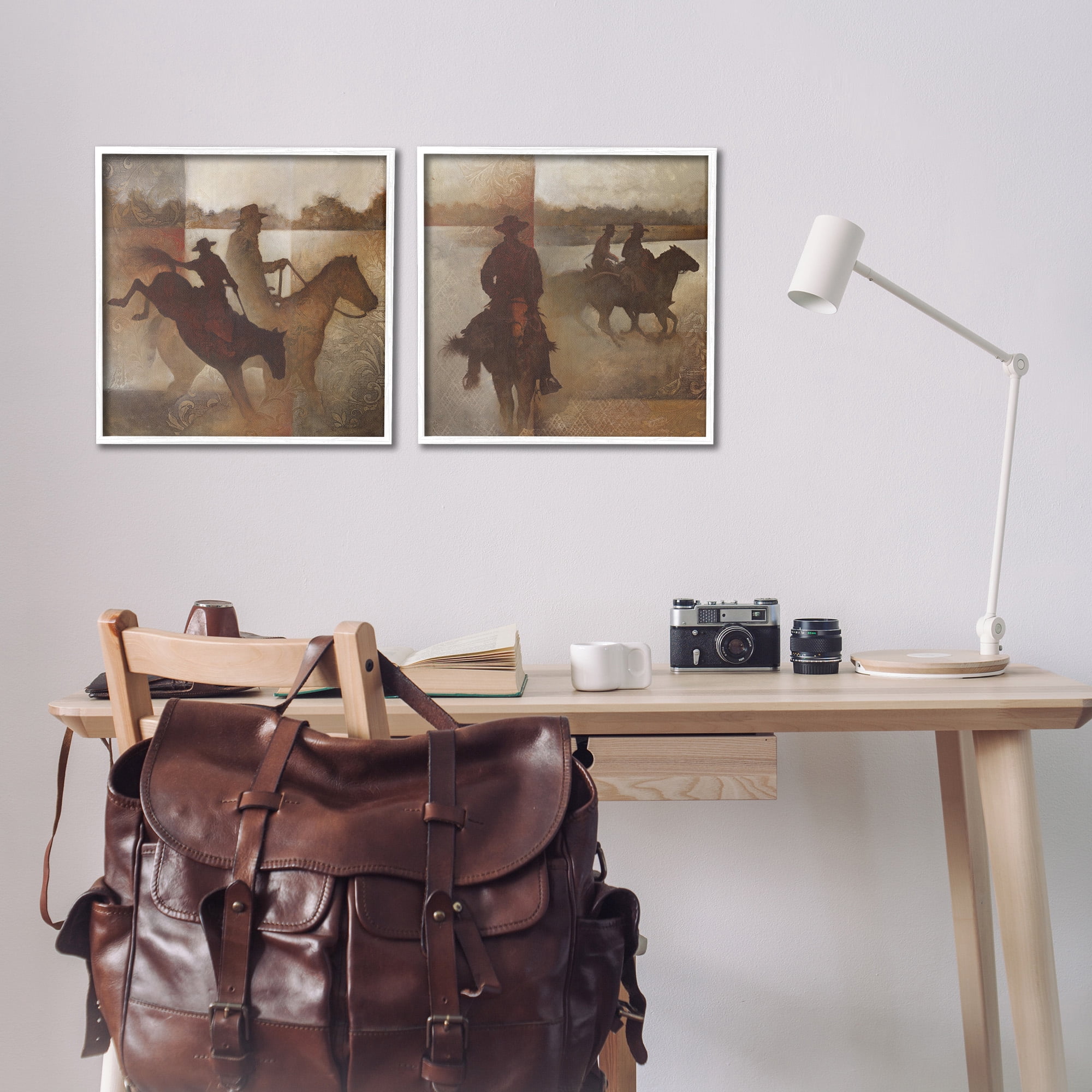 Stupell Industries Rodeo Cowboy Silhouette Animals & Insects Painting White Framed Art Print Wall Art, 17 x 17, Set of 2