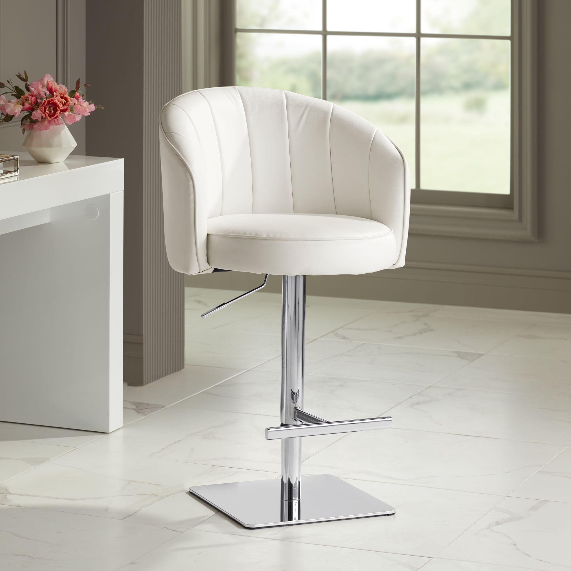 1 Chair, White Tuff Concepts High Back Breakfast Bar Stools Faux Leather Kitchen Swivel Stools 