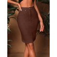 thumbnail image 4 of Brown Womens Casual Pencil Denim Skirt With Button Closure And Front Pockets, 4 of 8