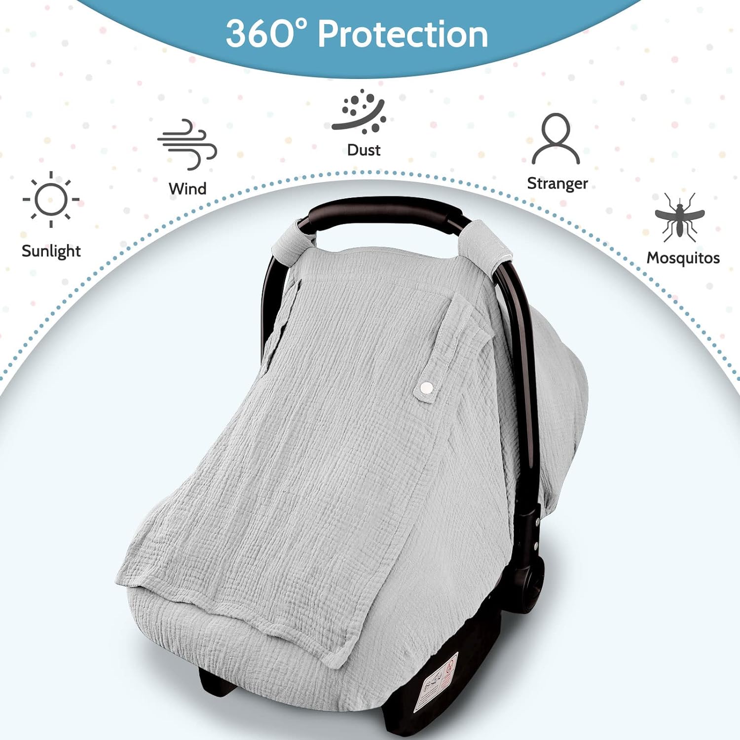 Muslin Car Seat Cover Baby, 3-1Infant Car Seat Covers for Babies,Summer Baby Car Seat Cover for Boys Girls with Breathable Window, Lightweight Infant Car Seat Canopy,Gray