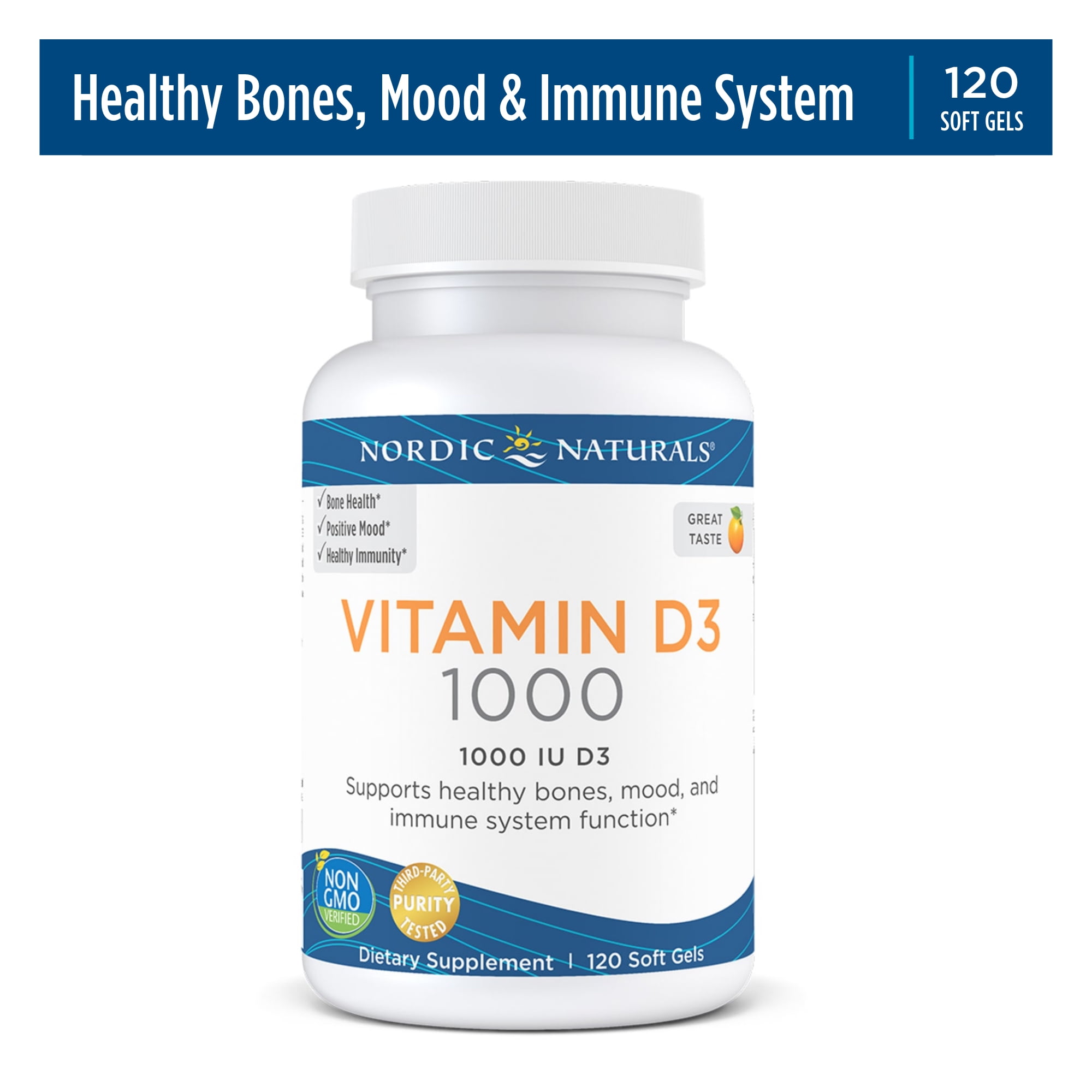 Nordic Naturals Vitamin D3 Softgels, 1000 IU, Supports Healthy Bones 120 Ct