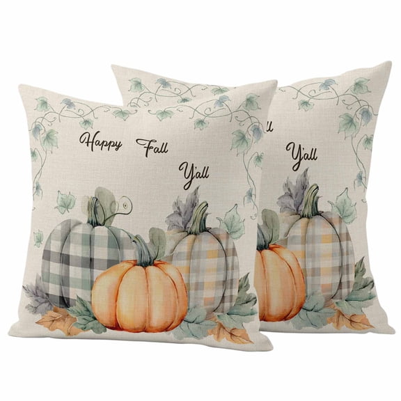 Outdoor Pillow Covers 24 x 24 Inches, Fall Pumpkins Waterproof Throw Pillow Cover Set of 2, Thanksgiving Vintage Maple Leaf Plant Decorative Square Cushion Covers for Patio/Tent/Couch/Garden
