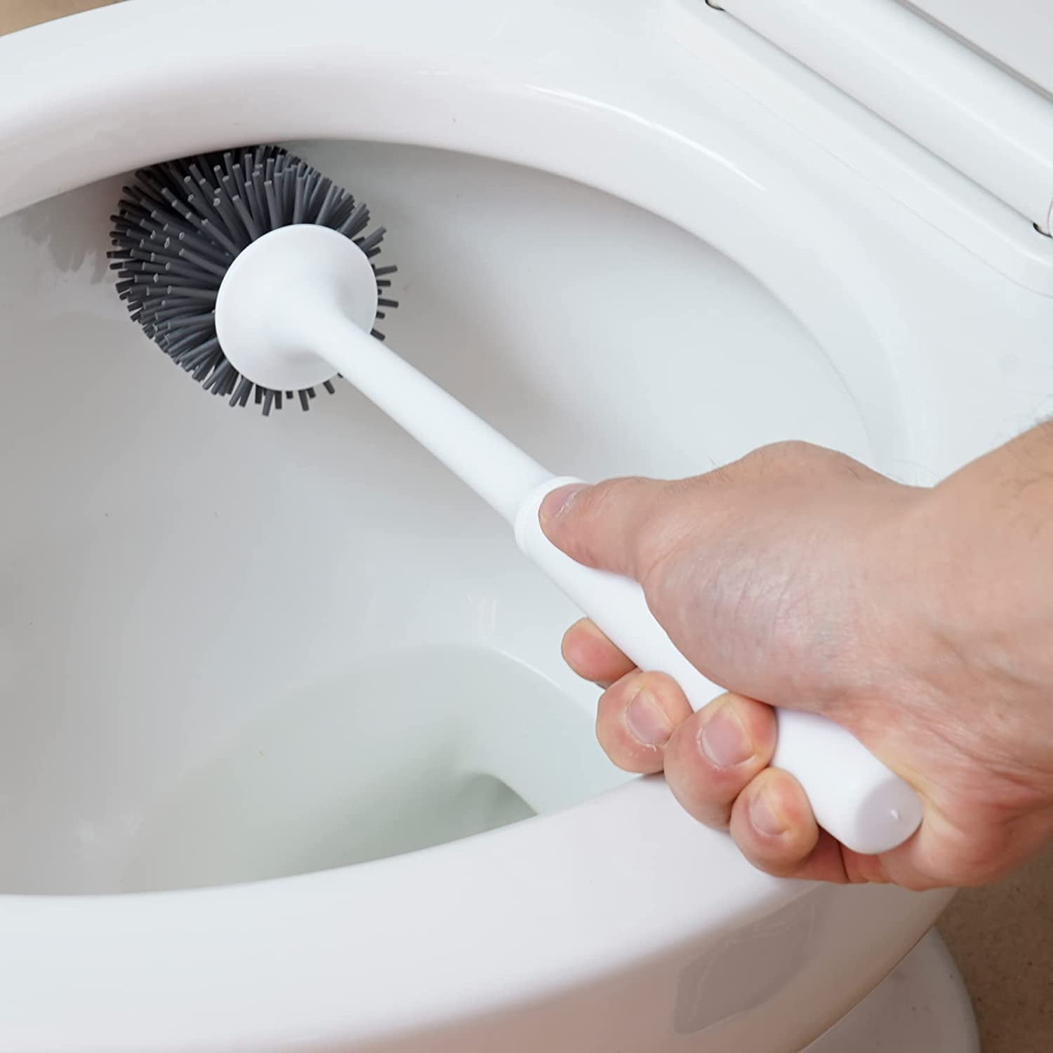 Hibbent Long Handled Silicone Toilet Brush with Ventilated Drying Holder, Floor Standing or Wall Mounted, 2 Pack
