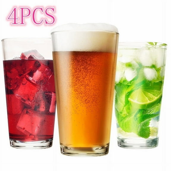 Meilimei 4 - Drinking Glasses 16 oz Highball Water Glasses Cups Sets Pint Glasses Beer Glasses Tumblers Bar Glasses Design for Home and Kitchen