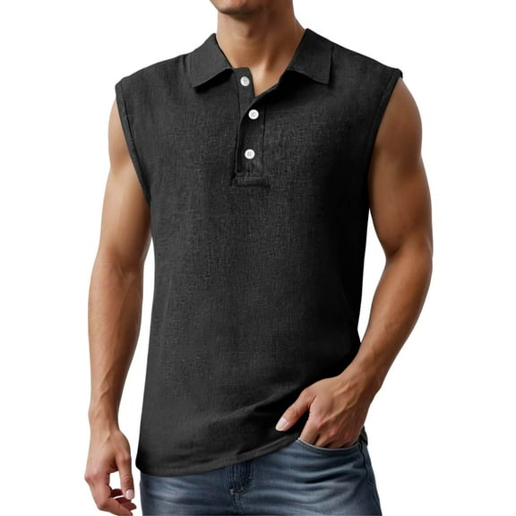 TBWNWG Men's Tank Tops Big and Tall Sleeveless Shirts for Gym Workout Running Beach Summer Button Up Tee Vest,Sizes L