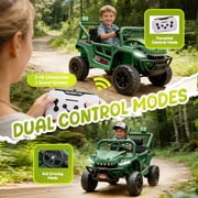 12V Ride On Cars for Kids, Kids Ride on Toys with Remote Control, Dinosaur Kids UTV Cars, 4 Wheel Suspension Electric Vehicle with Bluetooth, Music, LED, Ideal Gift for Boys Girls 2-4, Green