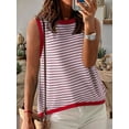 thumbnail image 2 of Womens Summer 2025 Casual Striped Color Block High Neck Tank Top Loose Knit High Low Sleeveless Shirts Pink L, 2 of 4