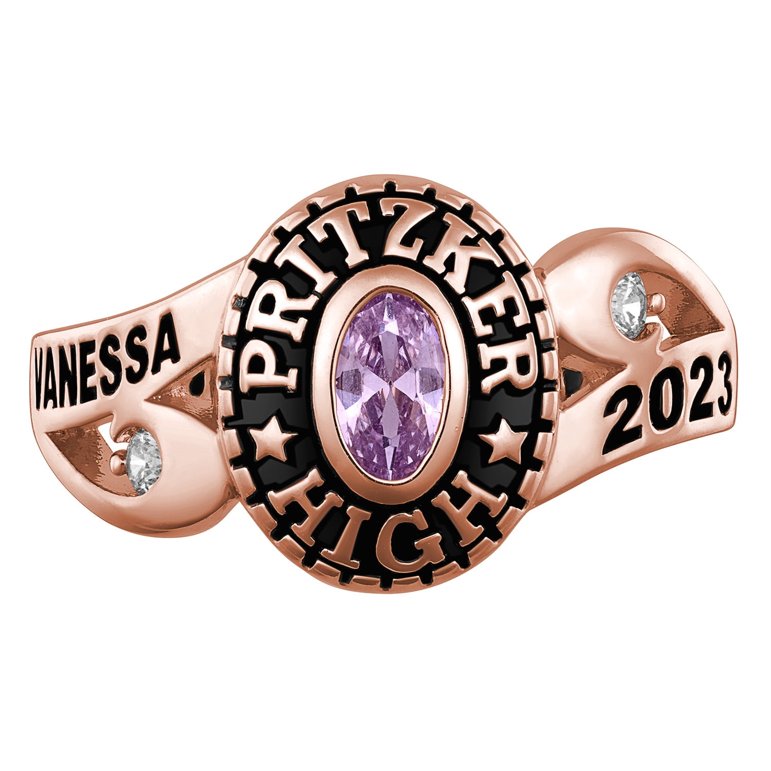 Order Now for 2025 Graduation, Freestyle Women's CZ Scroll Bypass Birthstone Class Ring, Personalized, High School or College