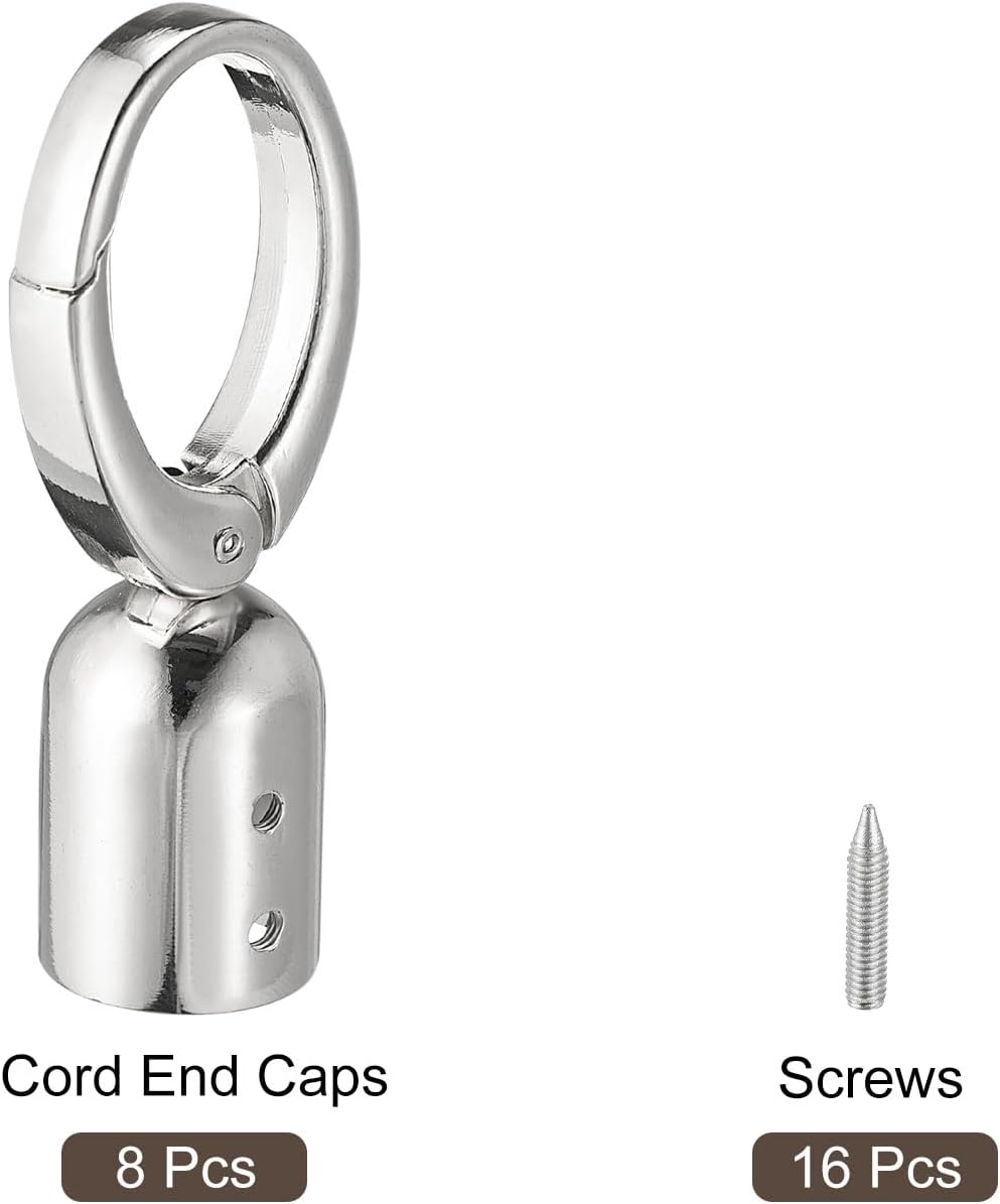 ABCISI Cord End Cap, 8Pcs 15mm/0.6" End Cap Barrel Beads Terminators Cord with Screws Finding for Tassel Jewelry Making Bag Strap DIY,  Silver