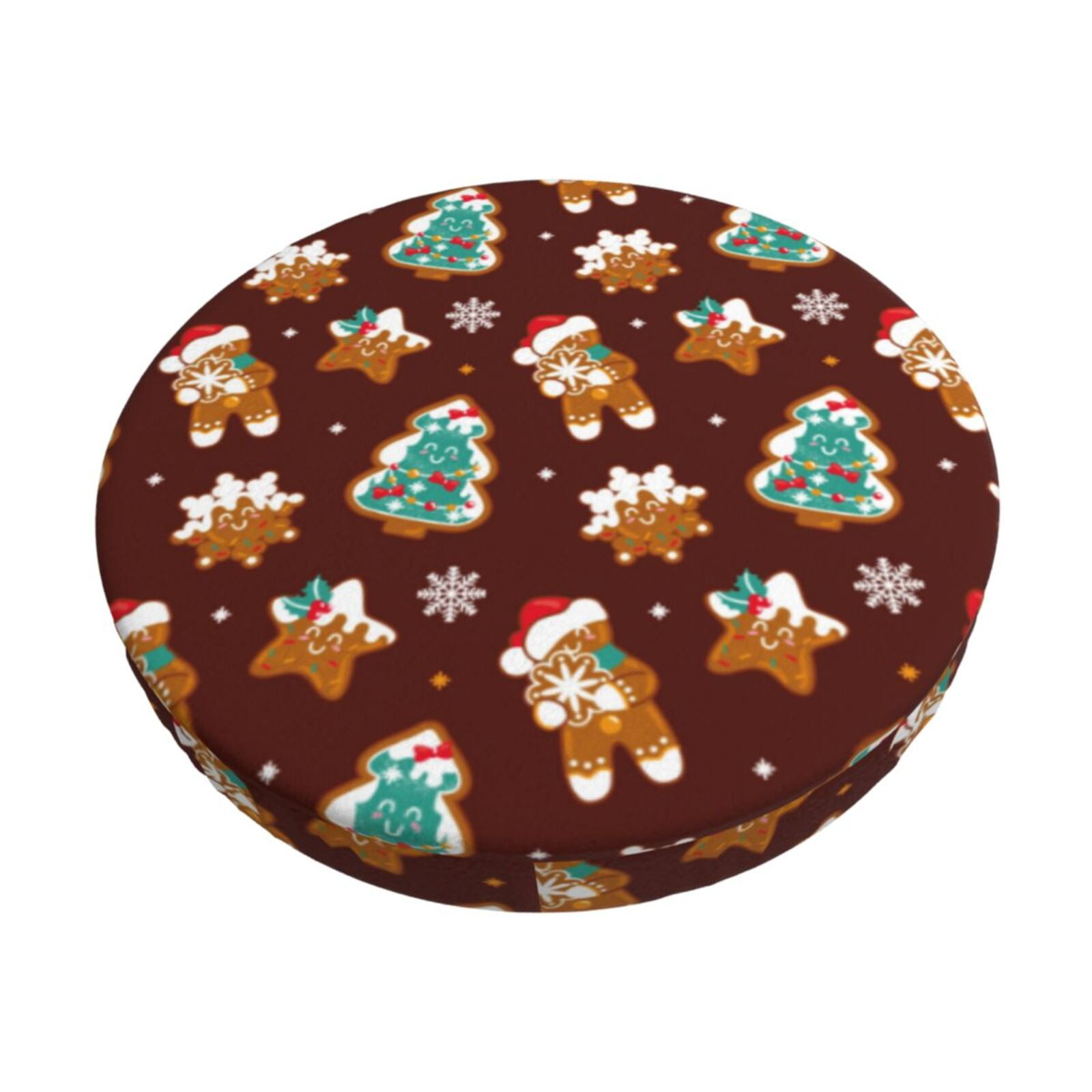 Easygdp Christmas Gingerbread Print Easy To Install Bar Stool Covers&Stool Covers Round&Elastic Stool Cover, Barstool Covers,Washable&Bottom With Elastic Edge-14 inch