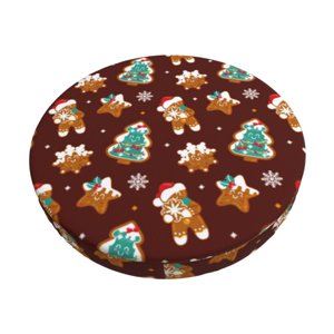 Easygdp Christmas Gingerbread Print Easy To Install Bar Stool Covers&Stool Covers Round&Elastic Stool Cover, Barstool Covers,Washable&Bottom With Elastic Edge-14 inch