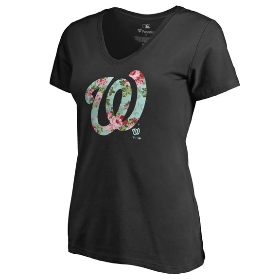 Women's Black Washington Nationals Lovely V-Neck T-Shirt